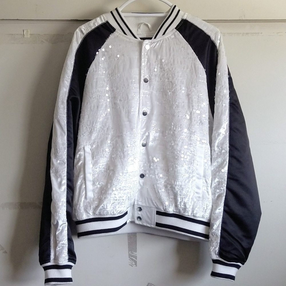Fashion Nova Men's Stay Through Sequin Varsity Bomber Jacket